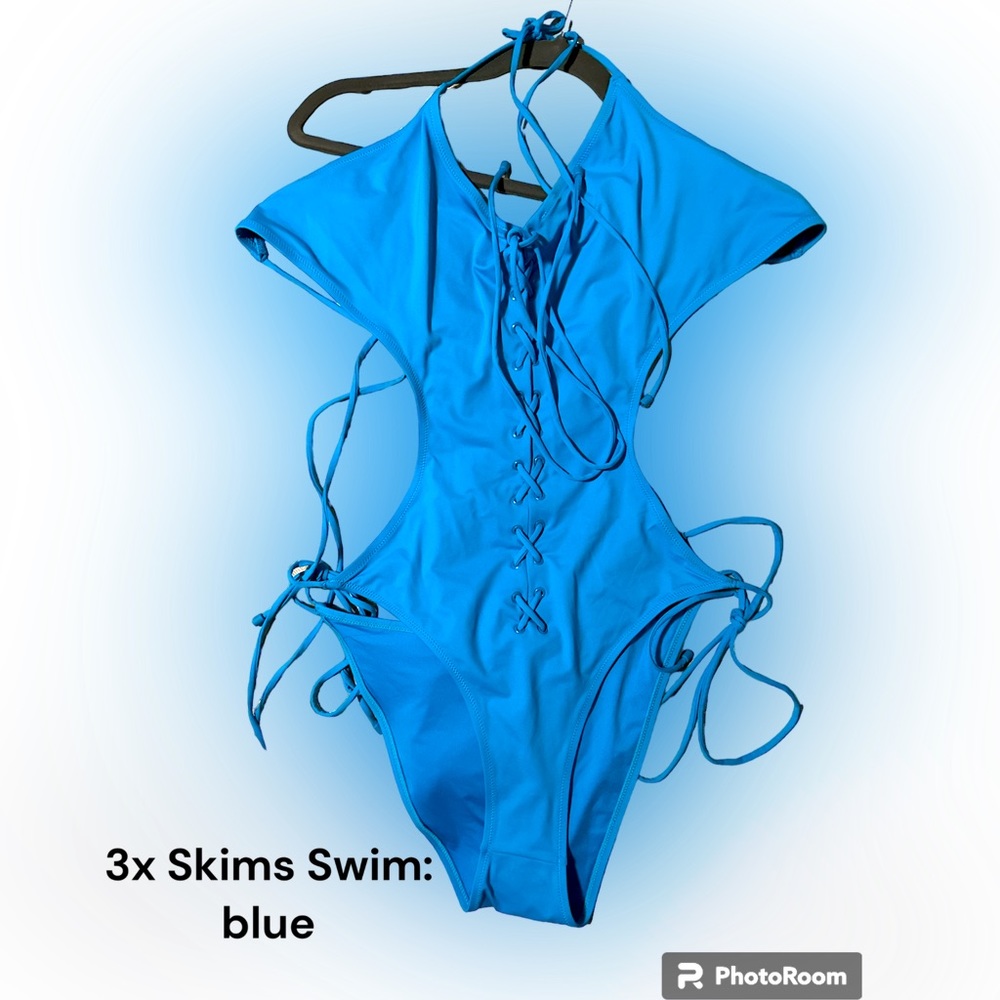 Skims Swim Mykonos Blue Monokin Lace Up One Piece Bikini